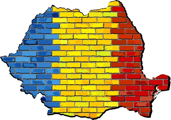 レンガの壁にルーマニア マップ — ストックベクタ