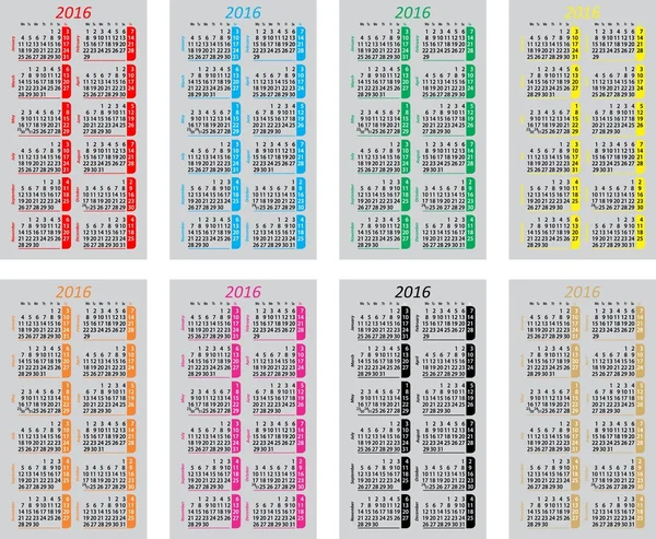 Imposta colorati calendari tascabili per il 2016 — Vettoriale Stock