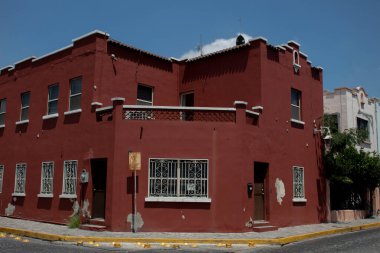 Monterrey, Meksika. 08-19-2019. Monterrey şehrinin merkezindeki Barrio Antiguo caddelerinin manzarası