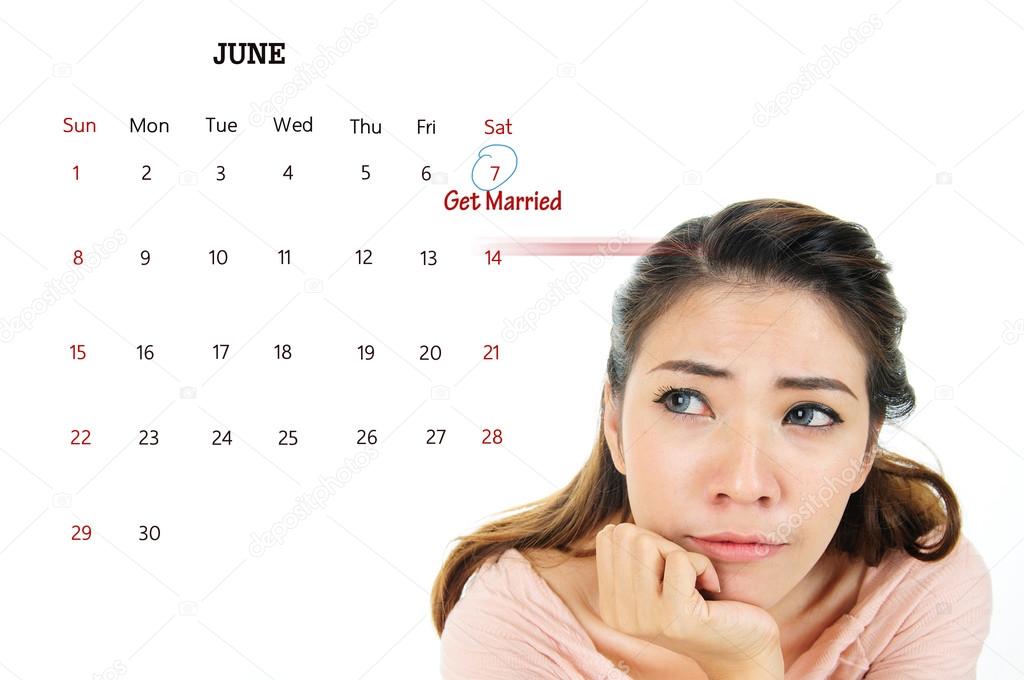 Nervous woman think about getting married