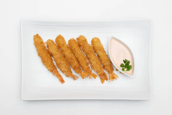 Nuggets Pescado Plato Blanco Con Salsa Alimentos Profesionales — Foto de Stock