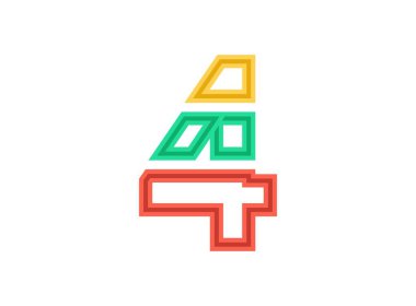 4 numara logosu, vektör ana hatlı yazı tipi. Dilimle, kes tasarımı kırmızı, yeşil, sarı renklerle. Tasarım ögesi, yaratıcı poster, marka etiketi, web şablonu ve daha fazlası için 