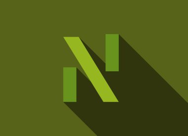 Uzun gölgeli N harfi, yeşil kesim stili. Logo, marka etiketi, tasarım unsurları, şirket kimliği, uygulama ve daha fazlası için. Vektör düzenlenebilir illüstrasyon.