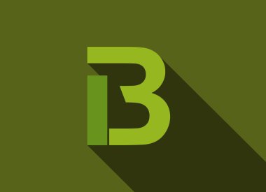 Uzun gölgeli B harfi, yeşil kesim stili. Logo, marka etiketi, tasarım unsurları, şirket kimliği, uygulama ve daha fazlası için. Vektör düzenlenebilir illüstrasyon.