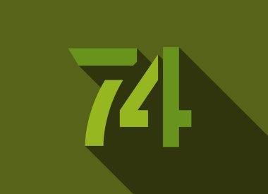 Uzun gölgeli 74 numara, yeşil kesim stili. Logo, marka etiketi, tasarım unsurları, şirket kimliği, uygulama ve daha fazlası için. Vektör düzenlenebilir illüstrasyon.