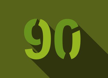 Uzun gölgeli 90 numara, yeşil kesim stili. Logo, marka etiketi, tasarım unsurları, şirket kimliği, uygulama ve daha fazlası için. Vektör düzenlenebilir illüstrasyon.