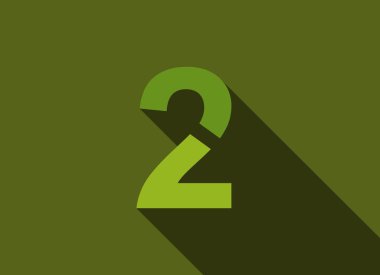 Uzun gölgeli 2 numara, yeşil kesim stili. Logo, marka etiketi, tasarım unsurları, şirket kimliği, uygulama ve daha fazlası için. Vektör düzenlenebilir illüstrasyon.