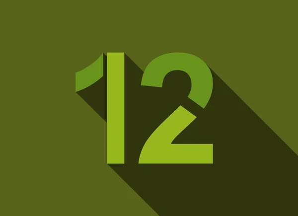 12数で長い影 緑の色のカットスタイル ブランドラベル デザイン要素 企業アイデンティティ アプリケーションなどのために ベクター編集可能なイラスト — ストックベクタ