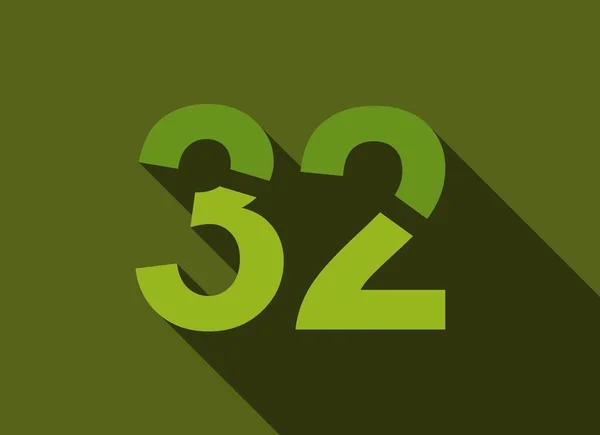 Número Con Sombra Larga Colores Verdes Estilo Corte Para Logotipo — Vector de stock