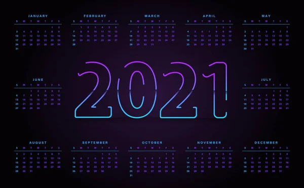 2021 Desain Vektor Kalender Nomor Gradien Modern Trendy Desain Gaya - Stok Vektor