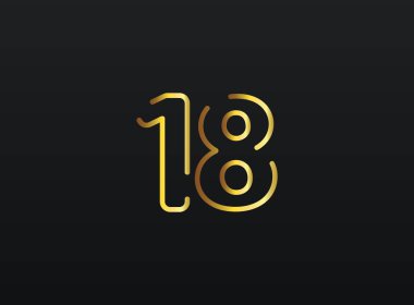 18. yıl dönümü kutlama numarası vektörü, modern ve zarif altın tasarım. Eps10 illüstrasyon         