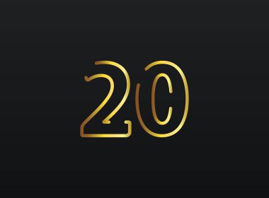 20. yıl dönümü kutlama numarası vektörü, modern ve zarif altın tasarım. Eps10 illüstrasyon         