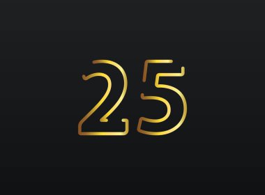 25. Yıldönümü kutlama numarası vektörü, modern ve zarif altın tasarım. Eps10 illüstrasyon         