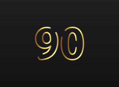 90. Yıldönümü kutlama numarası vektörü, modern ve zarif altın tasarım. Eps10 illüstrasyon         