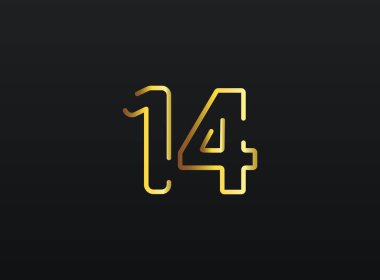 14. Yıldönümü kutlama numarası vektörü, modern ve zarif altın tasarım. Eps10 illüstrasyon         