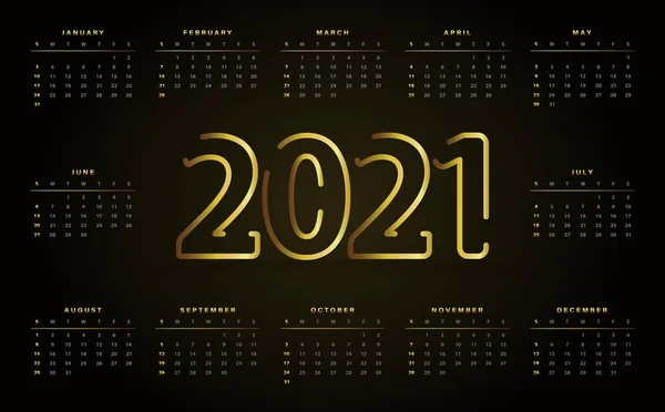 2021 Diseño Vectores Calendario Gradiente Dorado Moderno Elegante Lujo Diseño — Archivo Imágenes Vectoriales