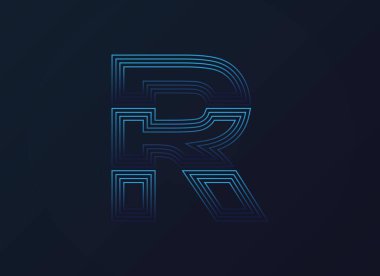 Harf R yazı tipi, dijital teknoloji tasarımı, ağ konsepti. Vektör illüstrasyonu