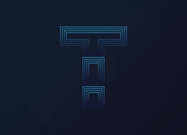 T harfi yazı tipi, dijital teknoloji tasarımı, ağ konsepti. Vektör illüstrasyonu