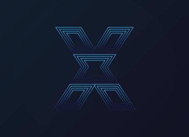 Harf X yazı tipi, dijital teknoloji tasarımı, ağ konsepti. Vektör illüstrasyonu