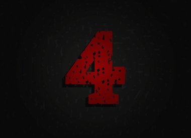 Grunge dokusundan yapılmış 4 vektör kırmızı sayısı. Delice korku acımasız yazı tipi. Acayip bir gece teması tasarımı. Logo, marka etiketi, poster, tasarım unsurları vs. için.   