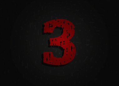 Grunge dokusundan yapılmış 3 vektör kırmızı sayısı. Delice korku acımasız yazı tipi. Acayip bir gece teması tasarımı. Logo, marka etiketi, poster, tasarım unsurları vs. için.   