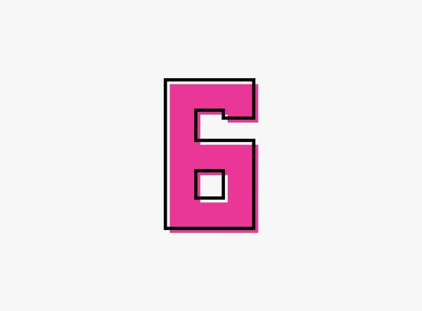 6字体编号为黑色框架轮廓阴影 字体粉色 设计元素 海报等的矢量插图 — 图库矢量图片