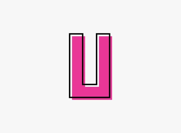 U字体字母由黑色框框勾勒出字体粉红的阴影 设计元素 海报等的矢量插图 — 图库矢量图片