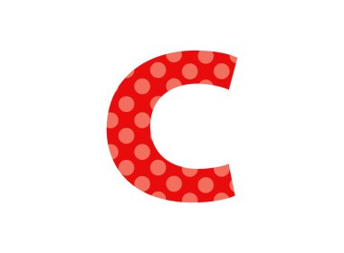 Puantiyeden yapılmış C harfi kırmızı yazı tipi. Komik şirin, çocuklar yaş tasarımı. LOL kız bebek sürpriz tarzı. Doğum günü davetiyesi, afiş vesaire için. sıralı vektör illüstrasyonu