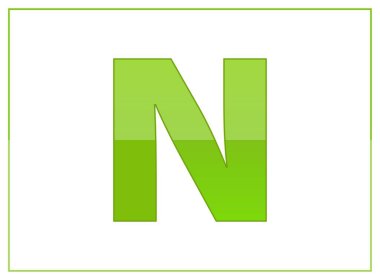N vektör yazı tipi, koyu ve açık yeşil renklerden yapılmış. Harf logosu, marka etiketi, yaratıcı poster ve daha fazlası için. Beyaz arkaplanda ince çerçeve ile izole illüstrasyon