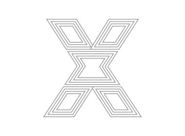 X yazı tipi vektörü. Yoğunlaştırılmış ince, paralel stilize satır harfi. İnce monokrom, tipografi tasarımı. beyaz arkaplanda izole