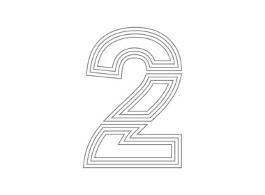 2 yazı tipi numarası vektörü. Yoğunlaştırılmış ince, paralel stilize satır harfi. İnce monokrom, tipografi tasarımı. beyaz arkaplanda izole