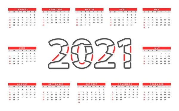 2021 Kalender Zeitplan Vektor Design Woche Beginnt Sonntag — Stockvektor