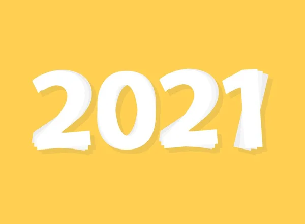 2021 Yeni Yıl Vektör Şablonu Sarı Arkaplanda Modern Kağıt Katmanları — Stok Vektör