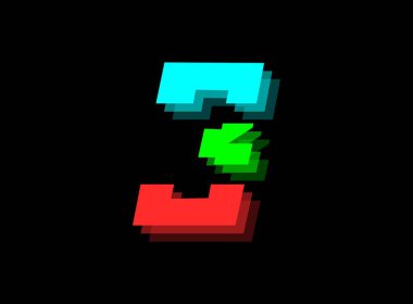 Rgb renk yazı tipi logosu, 3 sayı vektörü ayrıştırılıyor. Dinamik bölünmüş kırmızı, yeşil, mavi renk ve siyah arkaplan. Sosyal medya, tasarım unsurları, yaratıcı poster, web şablonu vs..                       