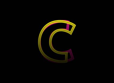 C harfi vektör desing, gölge yazı tipi logosu. Dinamik bölünmüş pembe, sarı renkli siyah arka plan. Sosyal medya, tasarım unsurları, yaratıcı poster, web şablonu    