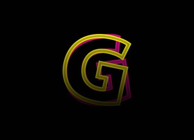 G harfi vektör desing, gölge yazı tipi logosu. Dinamik bölünmüş pembe, sarı renkli siyah arka plan. Sosyal medya, tasarım unsurları, yaratıcı poster, web şablonu    