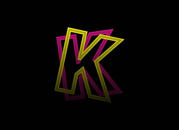 K文字ベクトルデザイン シャドウフォントロゴ ダイナミック分割ピンク 黒の背景に黄色の色 ソーシャルメディア デザイン要素 クリエイティブポスター ウェブテンプレートの場合 — ストックベクタ