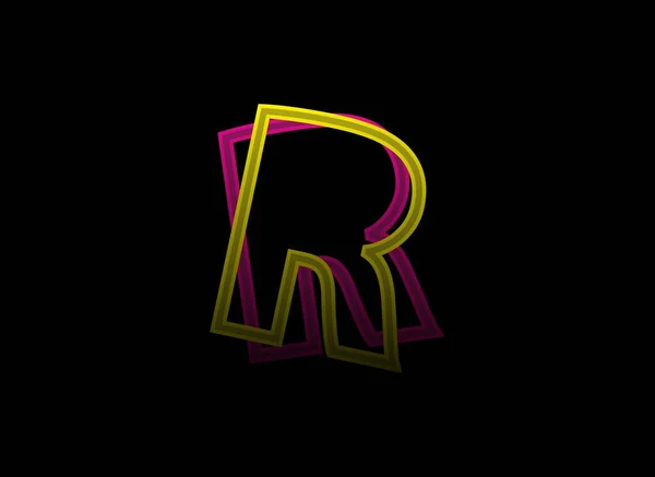 R文字ベクトルデザイン シャドウフォントロゴ ダイナミック分割ピンク 黒の背景に黄色の色 ソーシャルメディア デザイン要素 クリエイティブポスター ウェブテンプレートの場合 — ストックベクタ