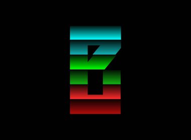 Rgb renk yazı tipi logosu, B harfi vektör desing. Dinamik bölünmüş kırmızı, yeşil, siyah arka planda mavi renk. Sosyal medya, tasarım unsurları, yaratıcı poster, web şablonu ve daha fazlası için   