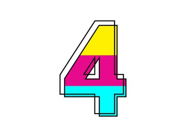 Siyah çerçeveli 4 yazı tipi numarası yazı tipi pembe, mavi, sarı rengin ana hatları. Logo, tasarım ögesi, poster ve daha fazlası için vektör illüstrasyonu      