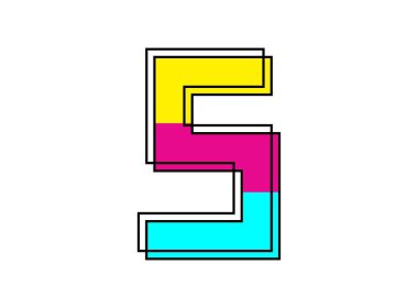 Siyah çerçeveli S yazı tipi harfi yazı tipi pembe, mavi, sarı rengin ana hatları. Logo, tasarım ögesi, poster ve daha fazlası için vektör illüstrasyonu      