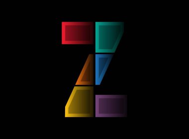 Z harfi vektör desing, renkli yazı tipi logosu. Dinamik bölünme kırmızı, mavi, turuncu, yeşil, mor, sarı, siyah arkaplan. Sosyal medya, tasarım unsurları, yaratıcı poster, web şablonu    