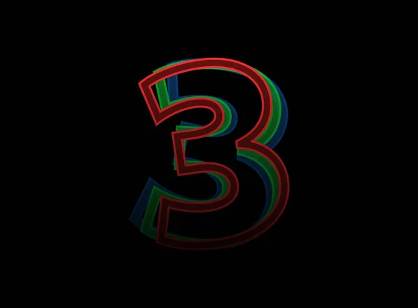 3つの数字ベクトルデザイン Rgbカラーフォントのロゴ ダイナミック分割赤 青の色 黒の背景にアウトラインストローク層スタイル ソーシャルメディア デザイン要素 クリエイティブポスター ウェブテンプレートの場合 — ストックベクタ
