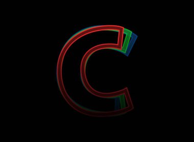 C harfi vektör desing, Rgb renk yazı tipi logosu. Dinamik bölünmüş kırmızı, yeşil, mavi renk, siyah arkaplanda çizgi çizgisi tarzı. Sosyal medya, tasarım unsurları, yaratıcı poster, web şablonu    