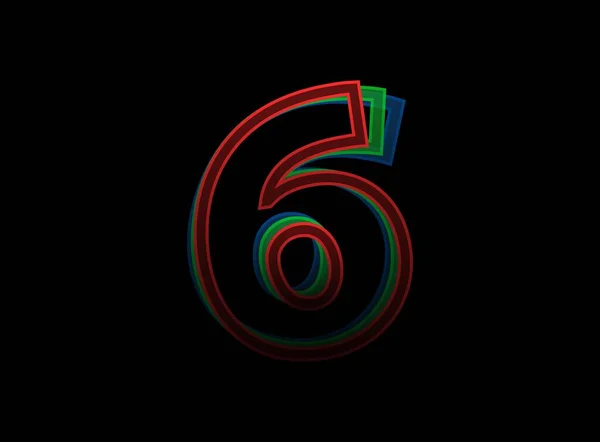 6つの数値ベクトルデザイン Rgb色のフォントロゴ ダイナミック分割赤 青の色 黒の背景にアウトラインストローク層スタイル ソーシャルメディア デザイン要素 クリエイティブポスター ウェブテンプレートの場合 — ストックベクタ