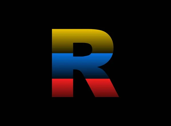 R文字ベクトルデザイン フォントロゴ ダイナミック分割赤 黒の背景に黄色の色 ソーシャルメディア デザイン要素 クリエイティブポスター ウェブテンプレートの場合 — ストックベクタ