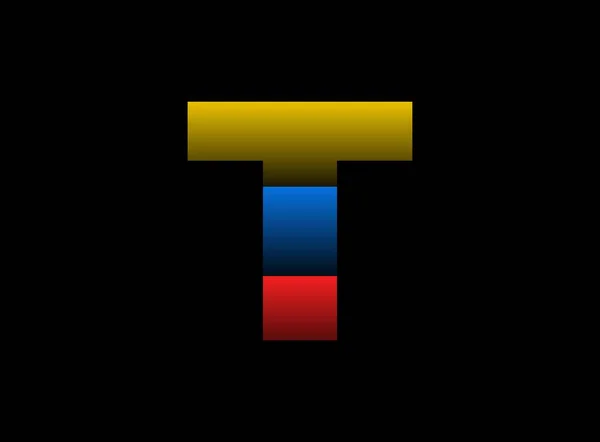 T文字ベクトルデザイン フォントロゴ ダイナミック分割赤 黒の背景に黄色の色 ソーシャルメディア デザイン要素 クリエイティブポスター ウェブテンプレートの場合 — ストックベクタ