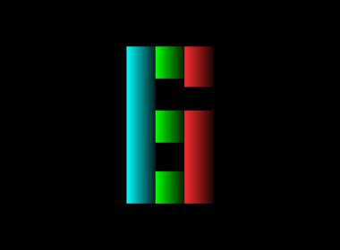 6 numara vektör desing, rgb renk yazı tipi logosu. Dinamik bölünmüş kırmızı, yeşil, siyah arka planda mavi renk. Sosyal medya, tasarım unsurları, yaratıcı poster, web şablonu ve daha fazlası için