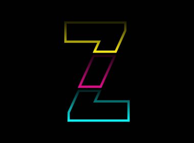 Z harfi vektör desing, Cmyk renk yazı tipi logosu. Dinamik bölünmüş mavi, pembe, sarı renkli siyah arkaplan. Sosyal medya, tasarım unsurları, yaratıcı poster, web şablonu ve daha fazlası için