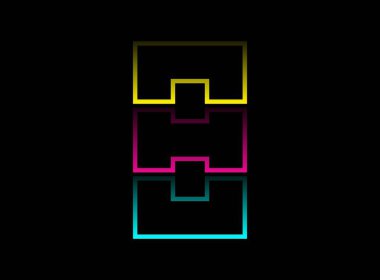 8 numara vektör desing, Cmyk renk yazı tipi logosu. Dinamik bölünmüş mavi, pembe, sarı renkli siyah arkaplan. Sosyal medya, tasarım unsurları, yaratıcı poster, web şablonu ve daha fazlası için